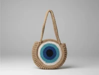 شنطة كروشيه بيج دائرية Eye Beige Shoulder Bag